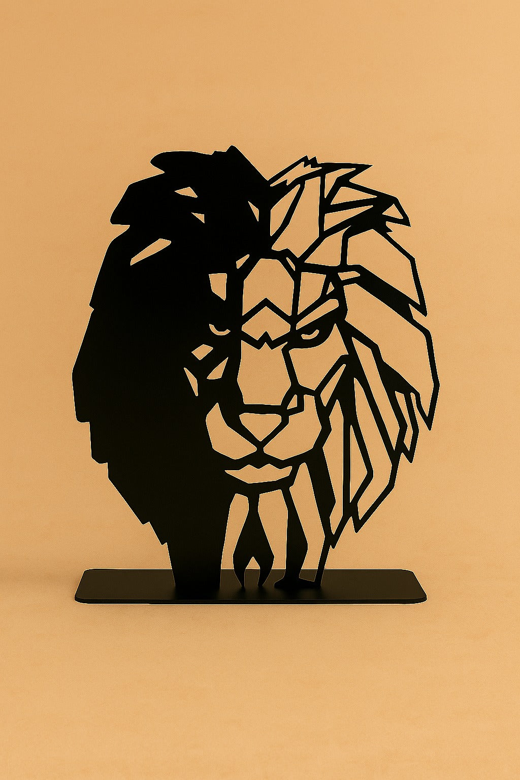Geometric Lion Face Metal Art | Customizable Table Decor