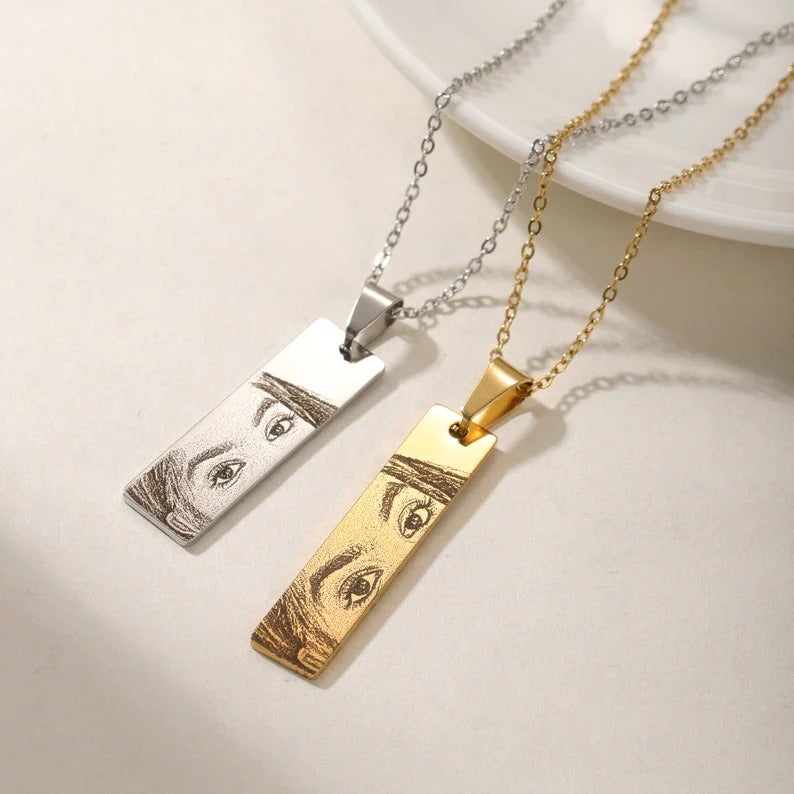 Personalized Stainless Steel Eyes Necklace for Women | Customized Eyes Engraving Photo Pendant