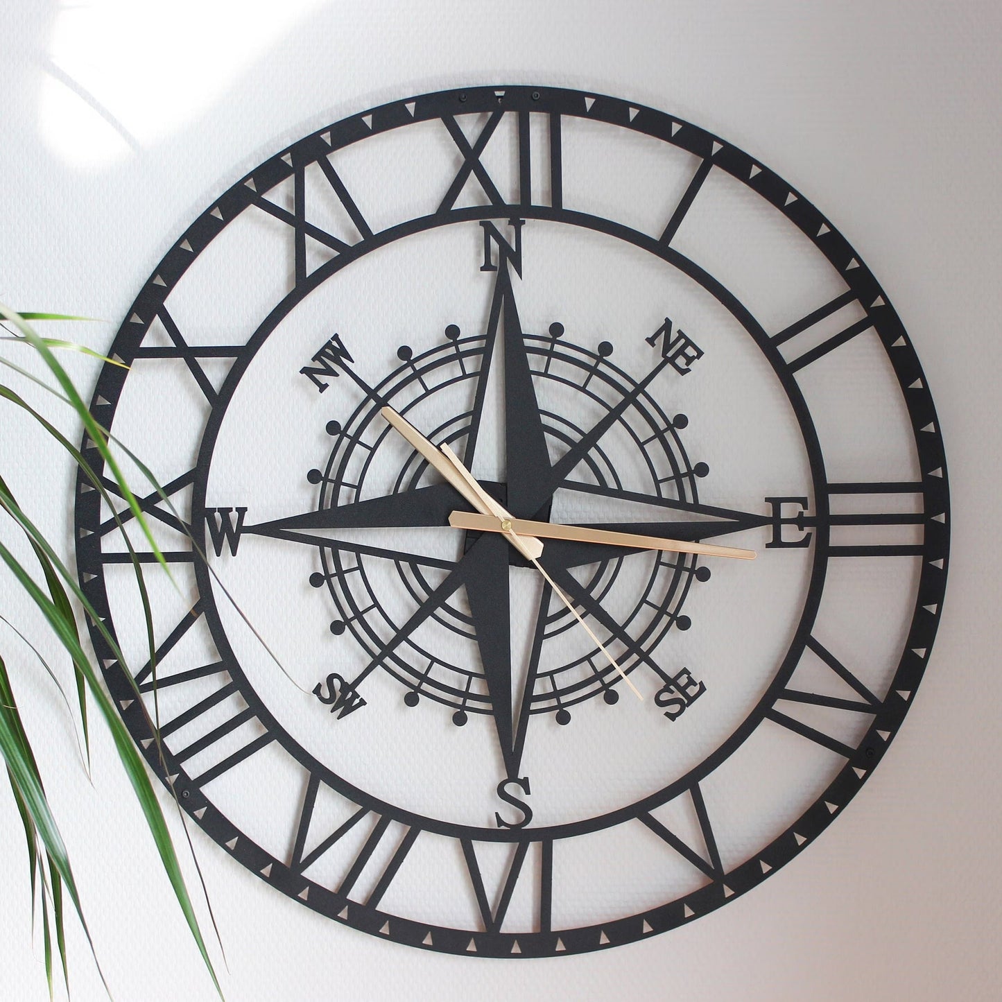 Compass Large Metal Wall Clock|Silent Metal Clock