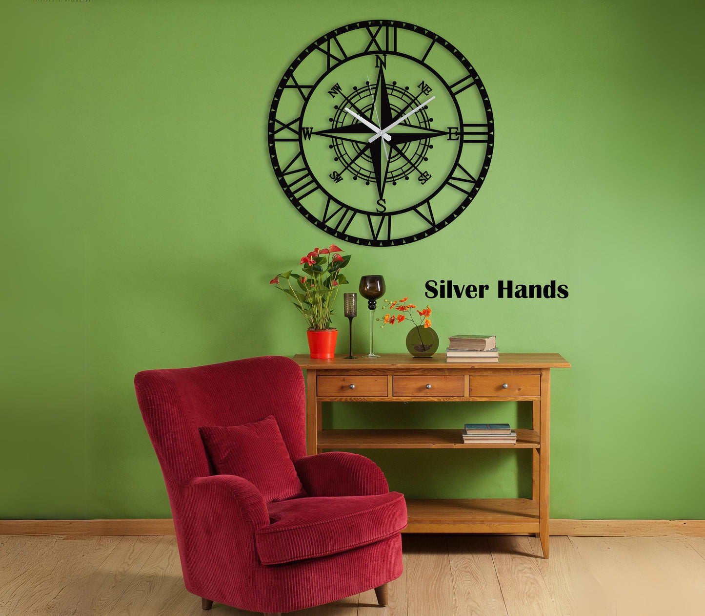 Compass Large Metal Wall Clock|Silent Metal Clock