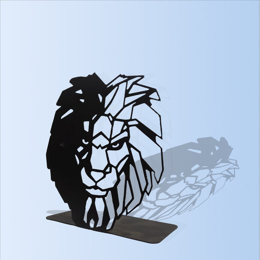 Geometric Lion Face Metal Art | Customizable Table Decor
