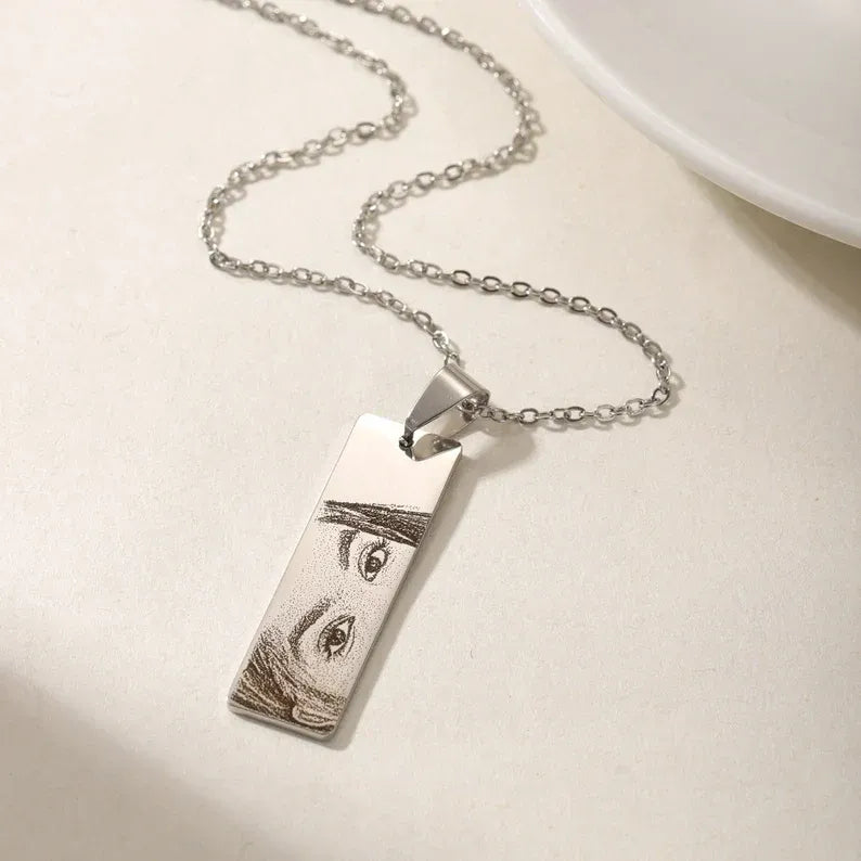 Personalized Stainless Steel Eyes Necklace for Women | Customized Eyes Engraving Photo Pendant