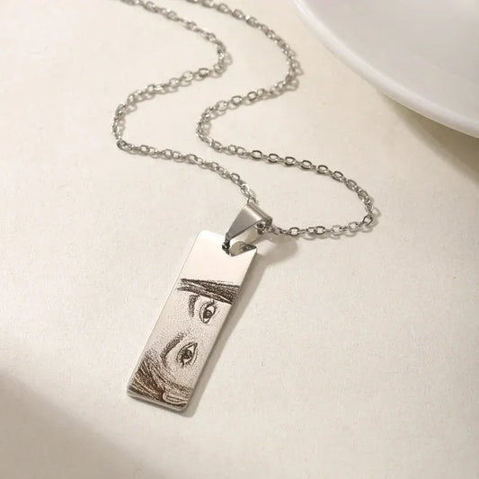 Personalized Stainless Steel Eyes Necklace for Women | Customized Eyes Engraving Photo Pendant