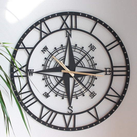 Compass Large Metal Wall Clock|Silent Metal Clock