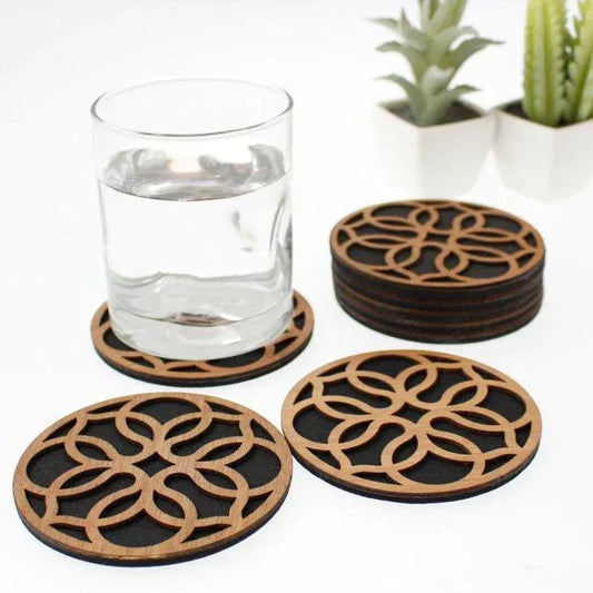 Glass Coaster / Mat Set of for Kitchen Home and Office - Wooden Coaster